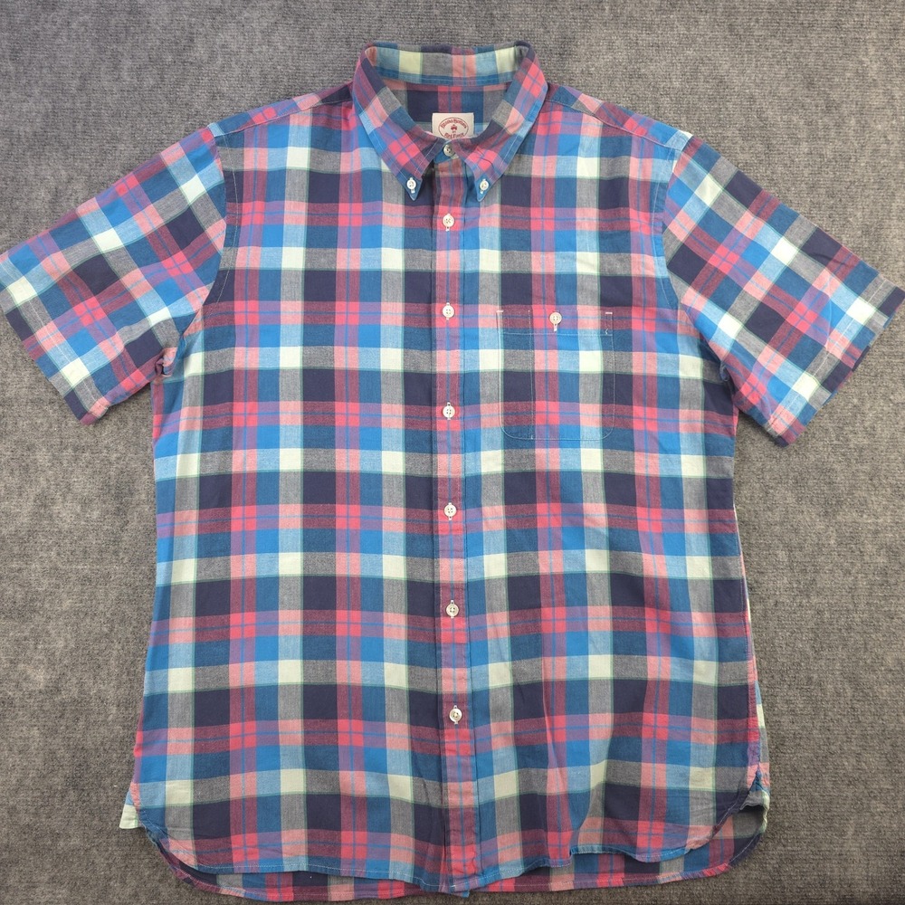 Brooks Brothers Red Fleece Shirt XL Short Sleeve Button‎ Down Multicolor Plaid